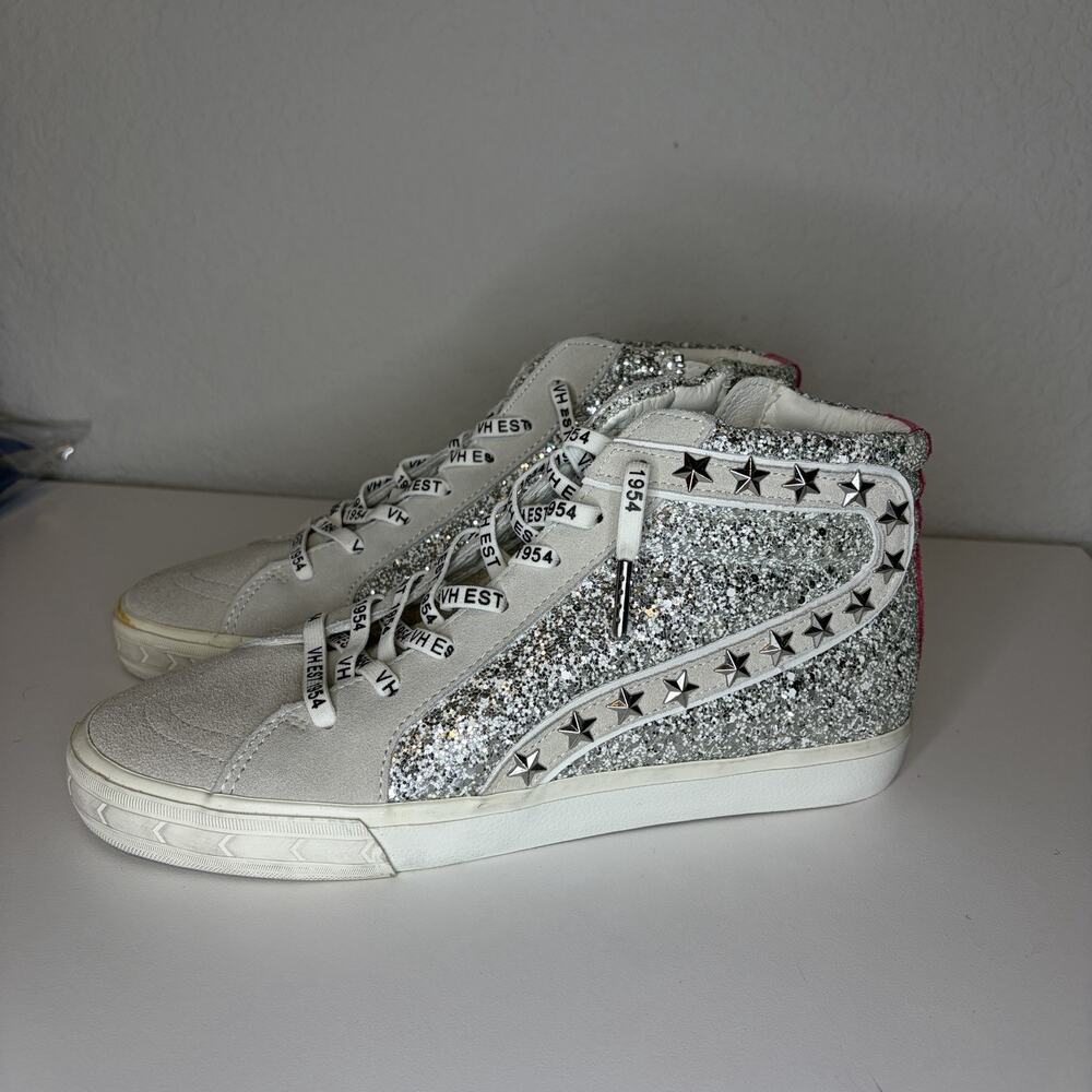 Vintage Havana Ray RO Silver Glitter High Top Sneakers Studded Zip Women’s 11